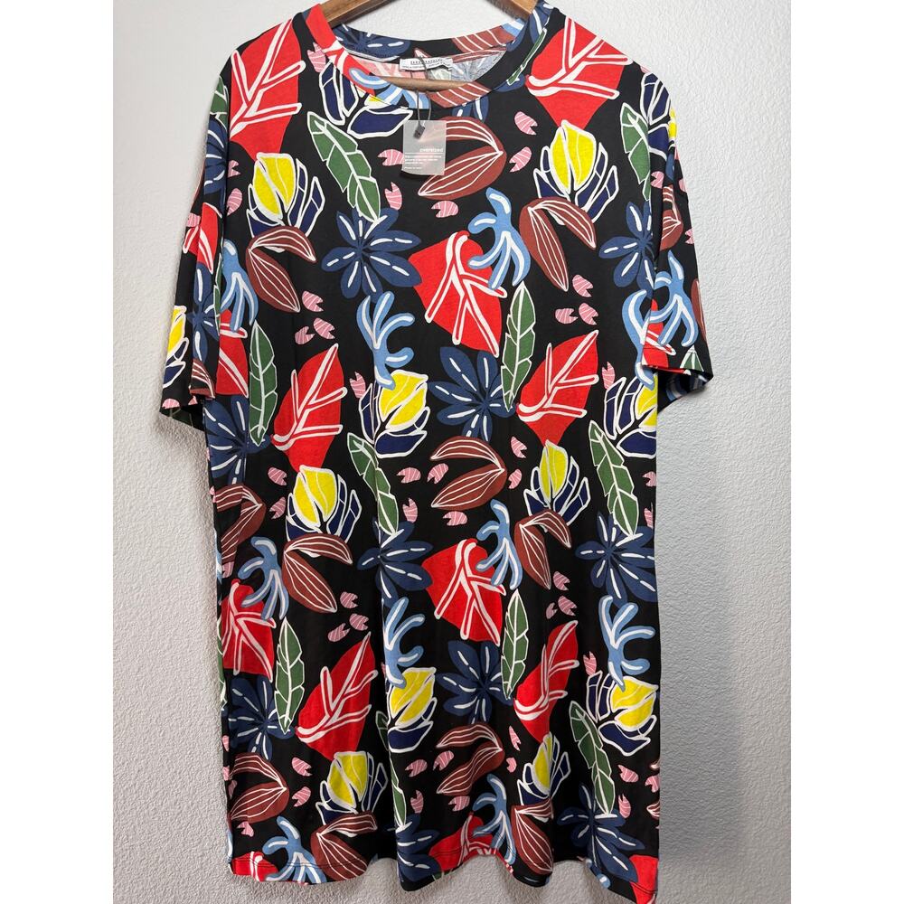 Zara Trafaluc Oversized Abstract Tropical Print Tee Dress Top S